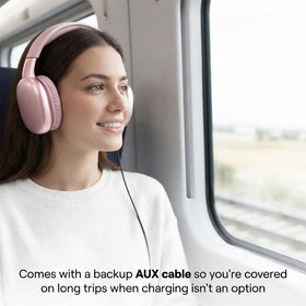 iJoy Ultra Wireless Headphones pink control buttons for easy playback