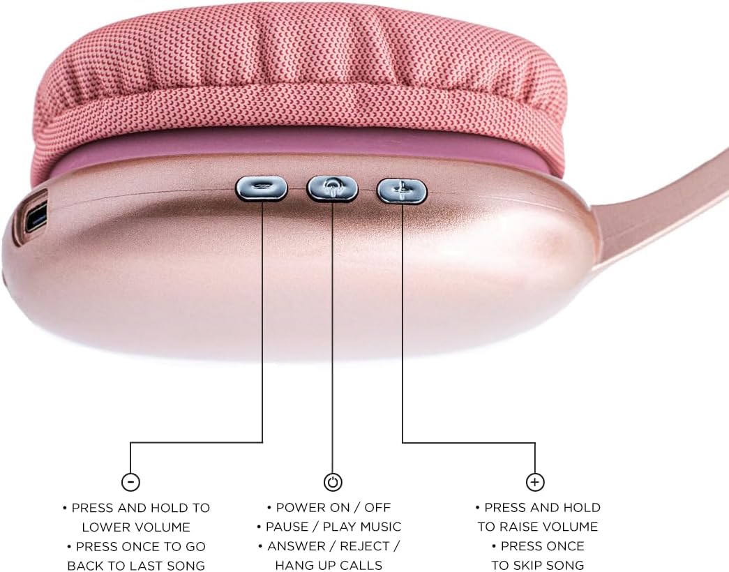 iJoy Ultra Wireless Headphones pink in use during study or commute