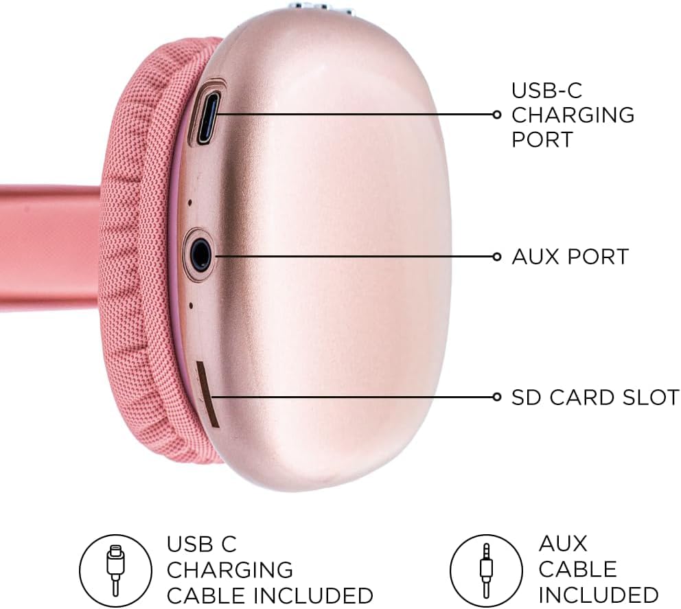 iJoy Ultra Wireless Headphones pink packaging with included cables