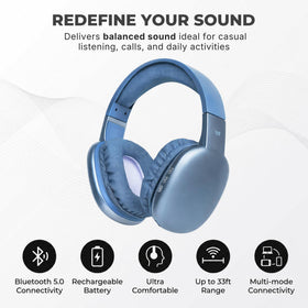 iJoy Ultra Wireless Headphones blue with mic for hands-free calls