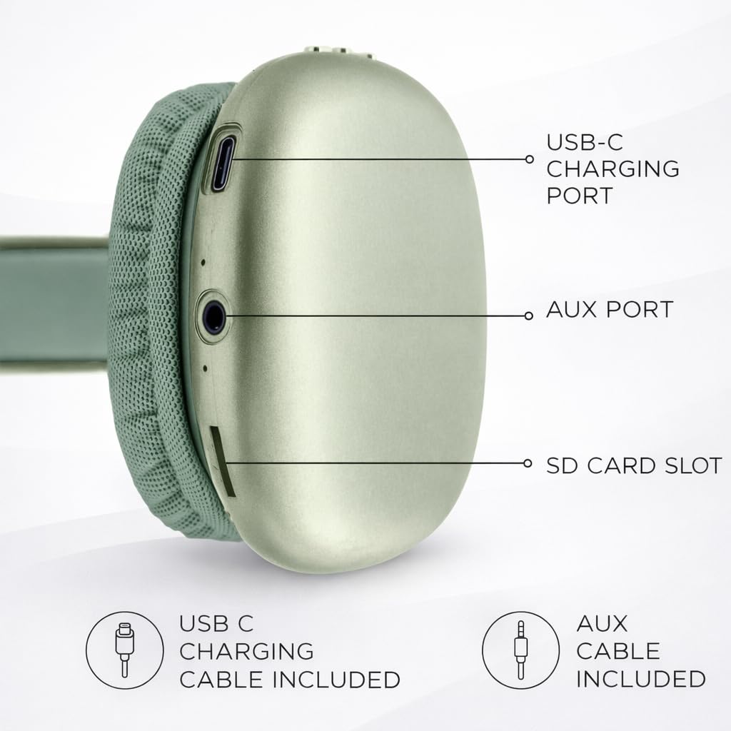 SD slot and AUX shown as flexible playback options on iJoy headphones