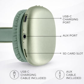 SD slot and AUX shown as flexible playback options on iJoy headphones