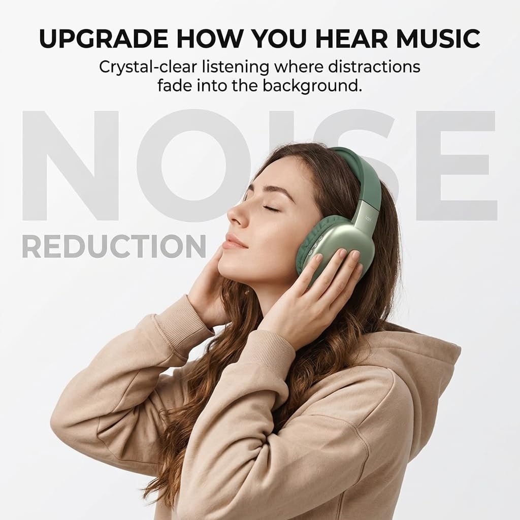 Close-up of soft green ear cups for long study sessions with iJoy headphones