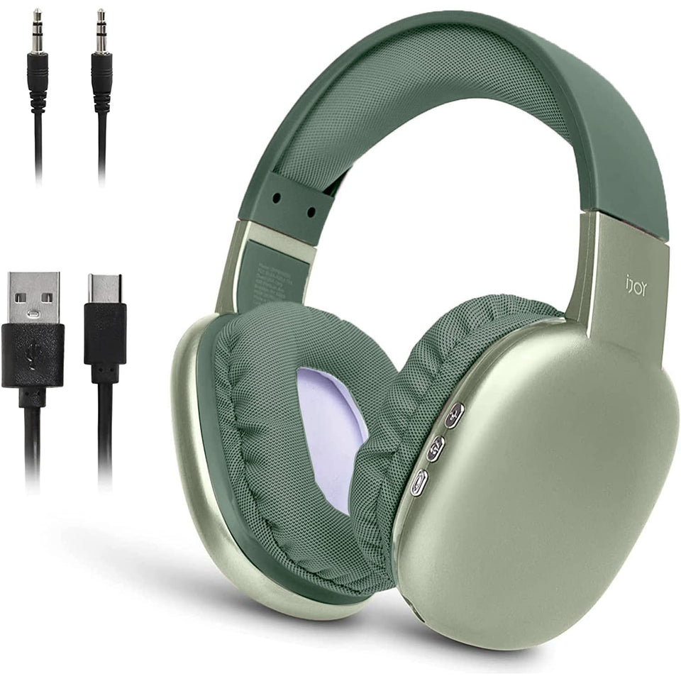 iJoy Ultra wireless over-ear headphones in green, front view for everyday listening