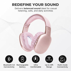 iJoy Ultra Wireless Headphones pink microphone visible for clear calls