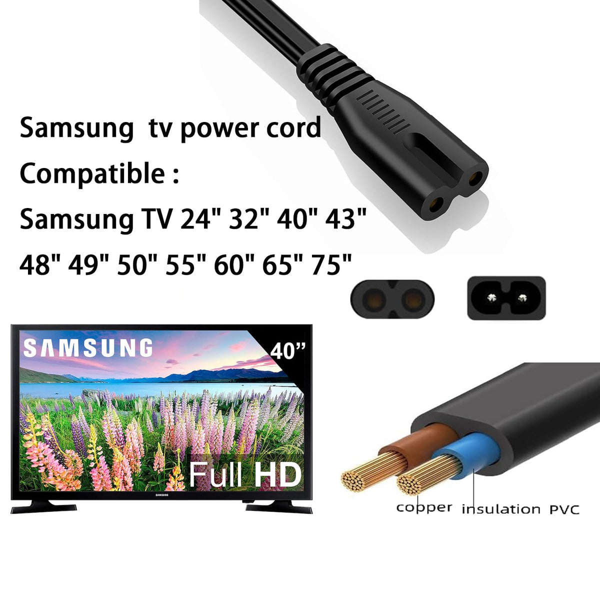 IJP 6ft power cord offers universal compatibility with major TV brands.