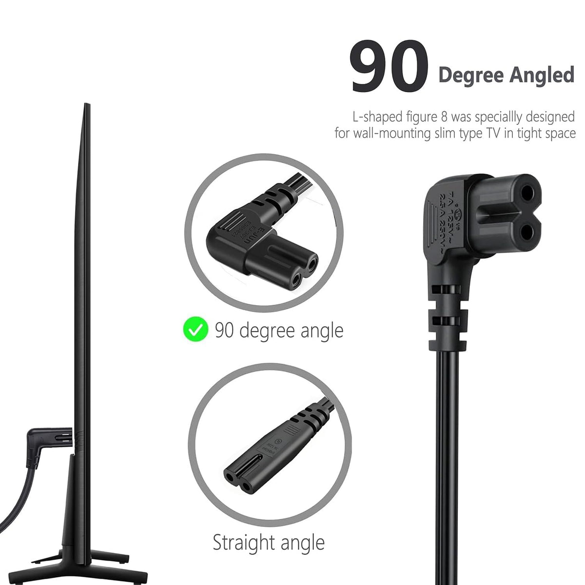 IJP 6ft cord with L-shaped plug suits Samsung TVs behind furniture.