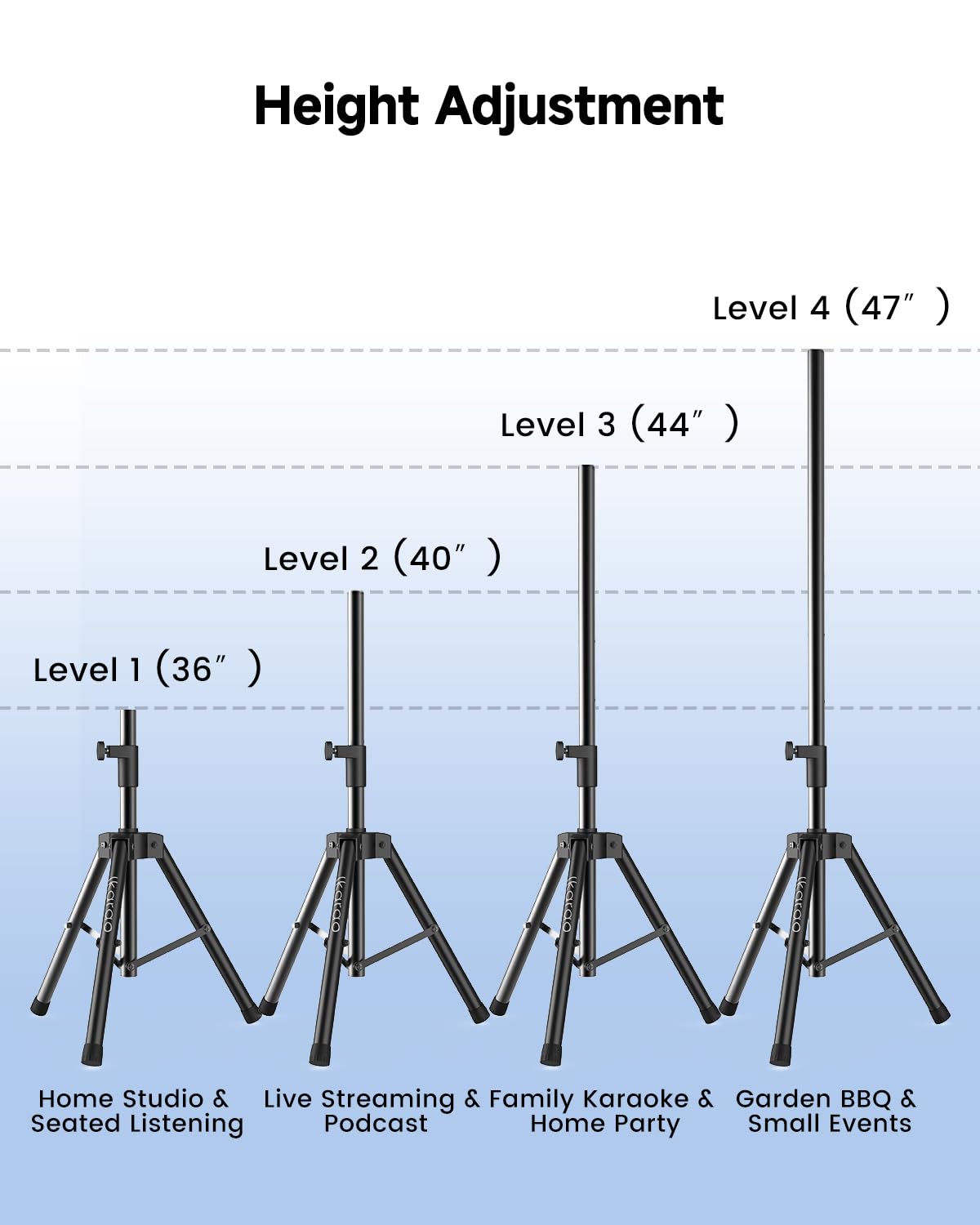 Ikarao telescoping pole extended from 36 to 47 inches for elevation