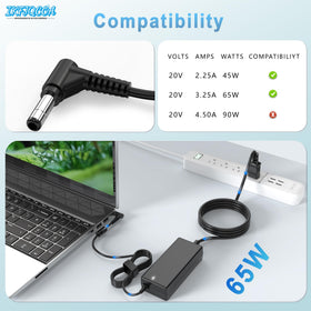 IKFJQCOA charger plugged into Lenovo IdeaPad showing fast, stable power delivery benefit