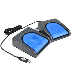 iKKEGOL front view of dual foot pedal showing two blue switches for reliable control