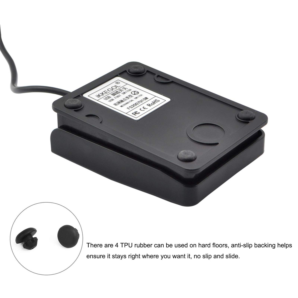 iKKEGOL foot pedal on hard floor with TPU rubber pads stays secure