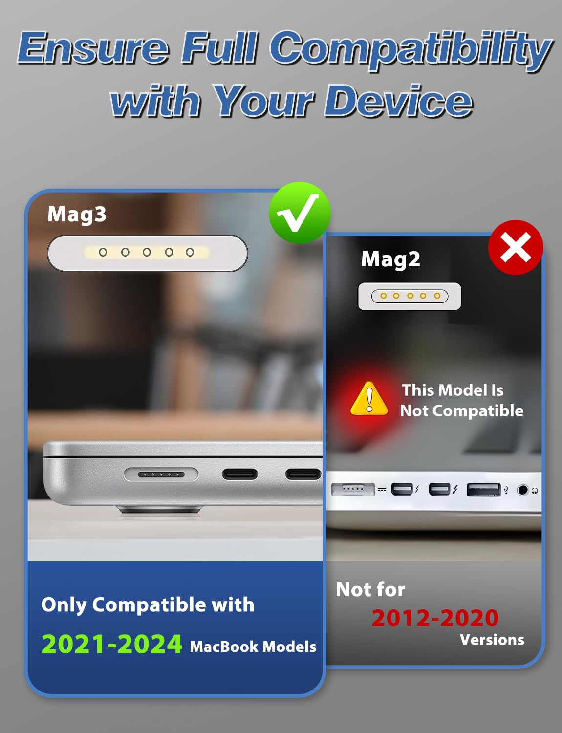 IKNUH 140W MacBook Air charger with magnetic 3‑cable for extended reach.
