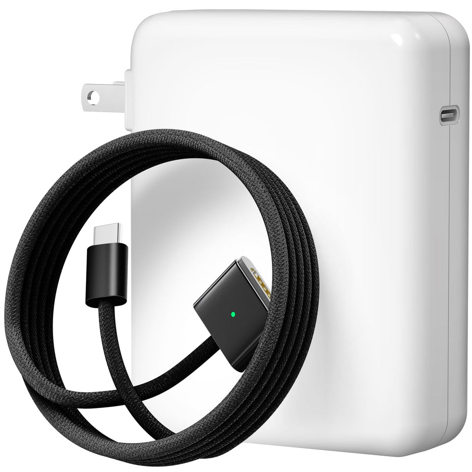 IKNUH 140W MacBook Pro charger with magnetic 3‑cable for fast, stable charging.