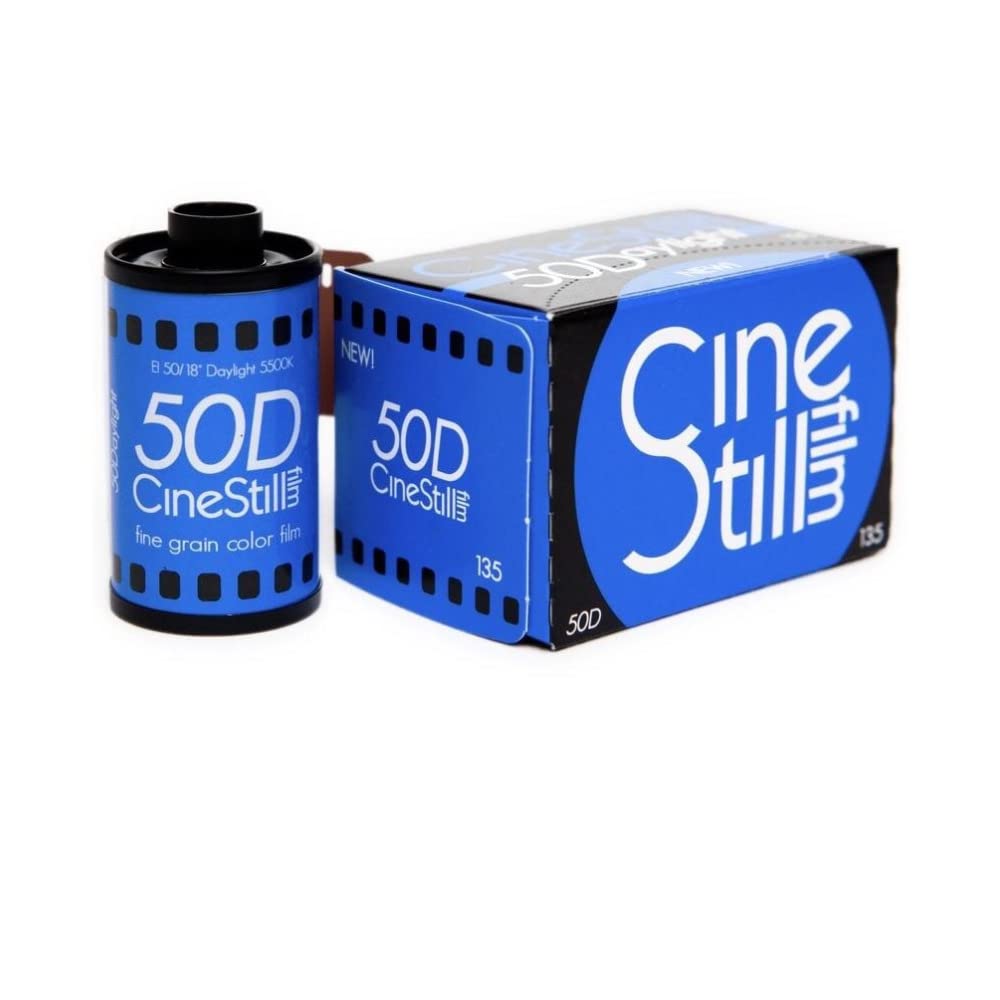 Ilford CineStill 50Daylight 35mm 3-pack spools closeup, ready for daylight color projects.