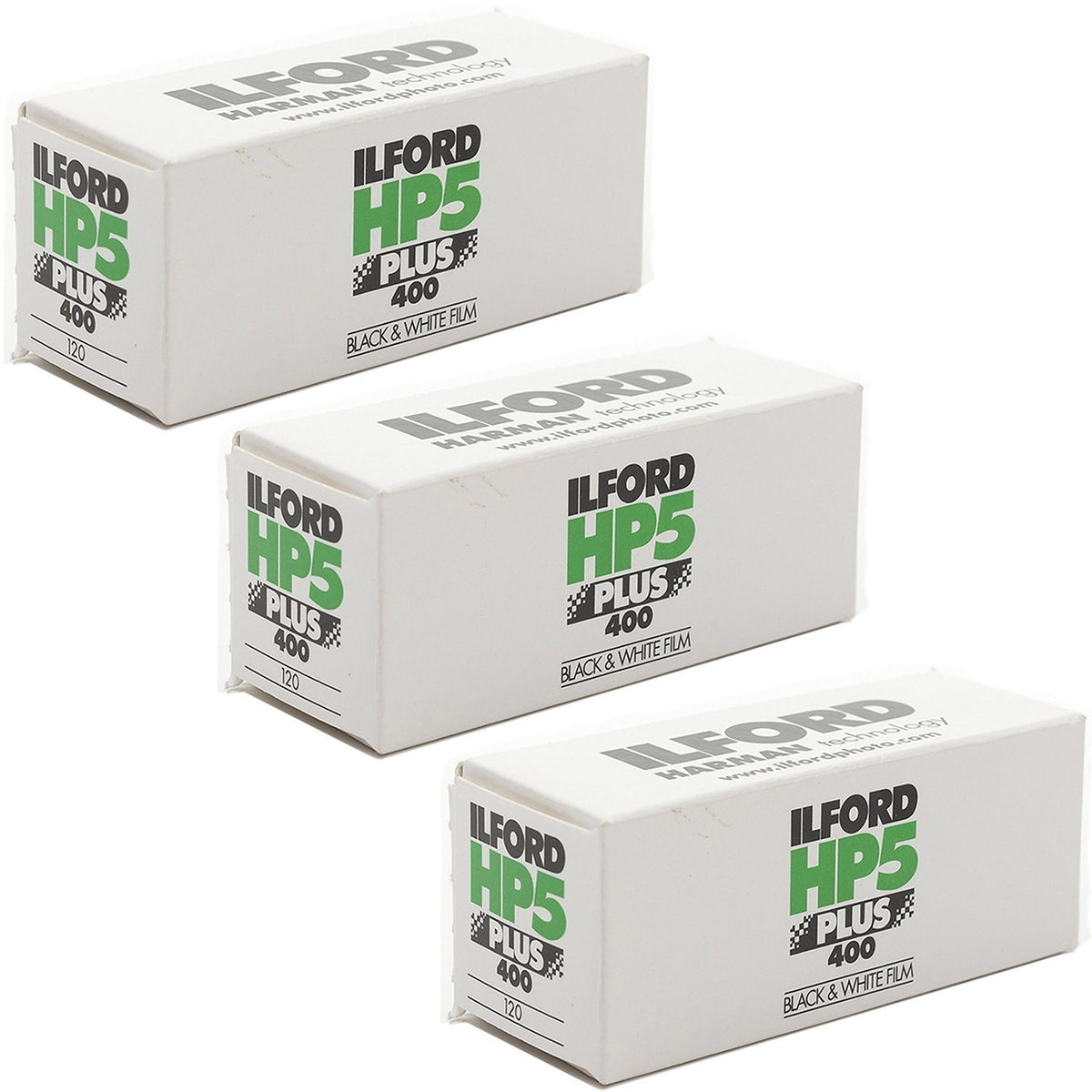 Ilford HP5 120 front roll showing packaging and reliable exposure benefits