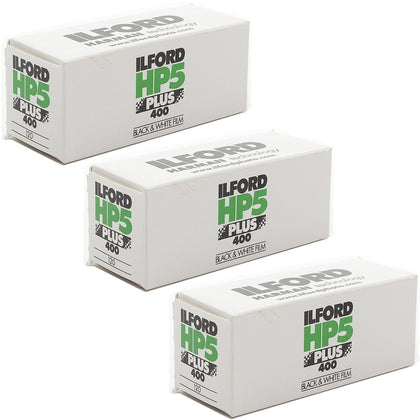 Ilford HP5 120 front roll showing packaging and reliable exposure benefits