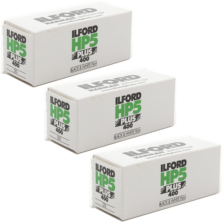 Ilford HP5 120 front roll showing packaging and reliable exposure benefits