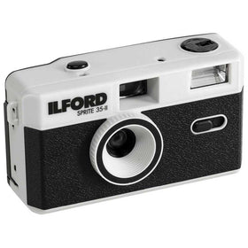 Ilford Sprite 35-II front view showing compact black and silver body, easy portability benefit