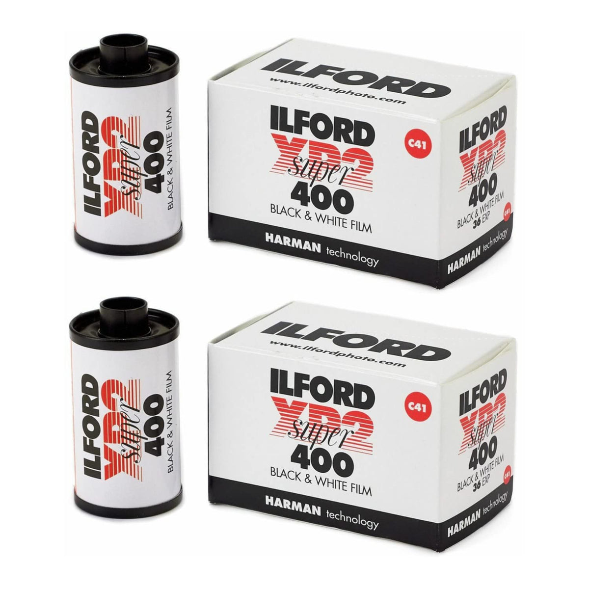 Ilford XP-2 Super 400 two-pack front view for versatile black-and-white photography