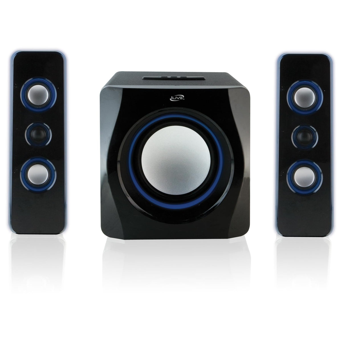 iLive HB23B built-in subwoofer enhances desktop listening with deep bass.