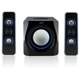 iLive HB23B built-in subwoofer enhances desktop listening with deep bass.