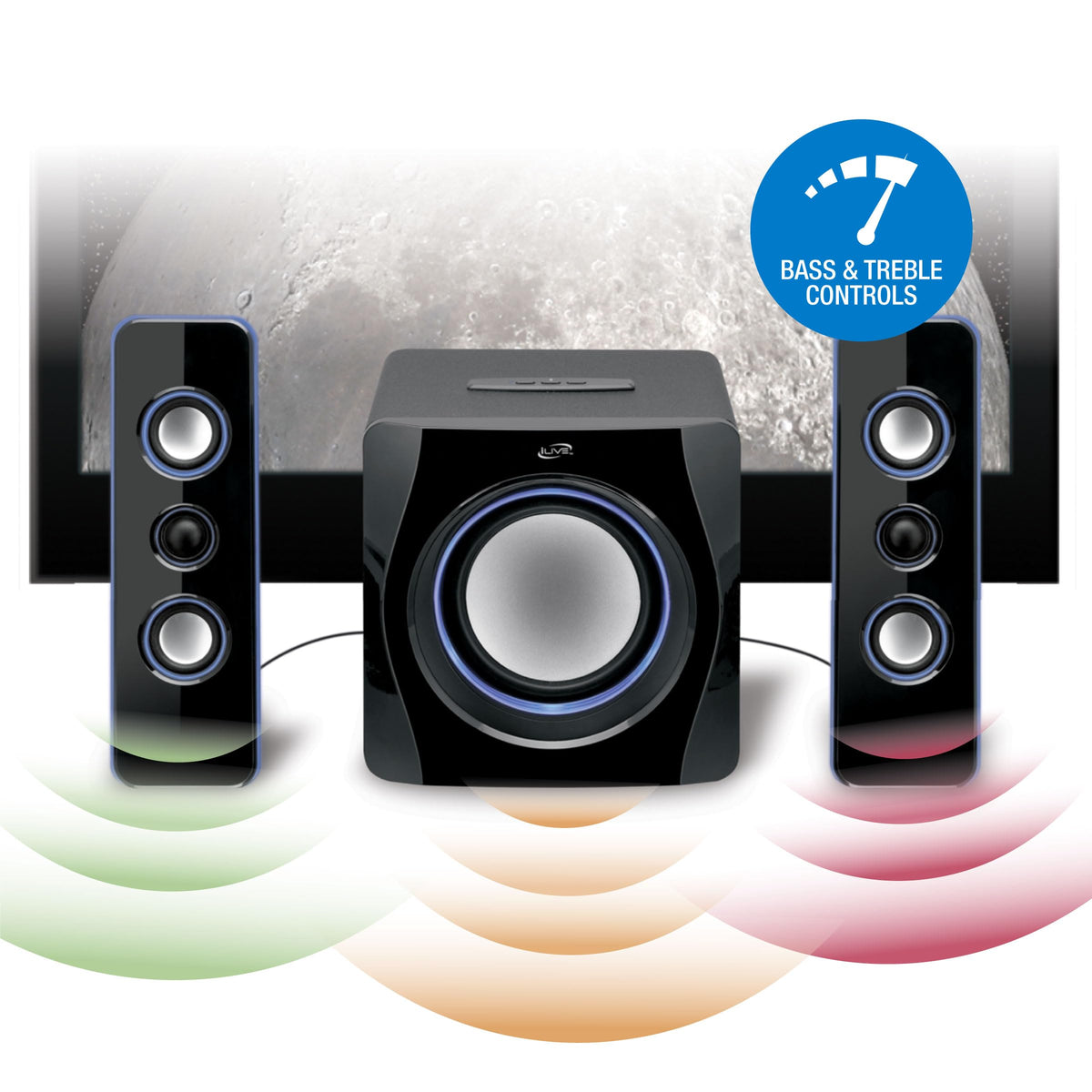 iLive HB23B LED light effects add ambience to your music.