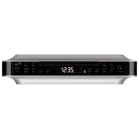 iLive under-cabinet radio front view with clock display for kitchen listening.