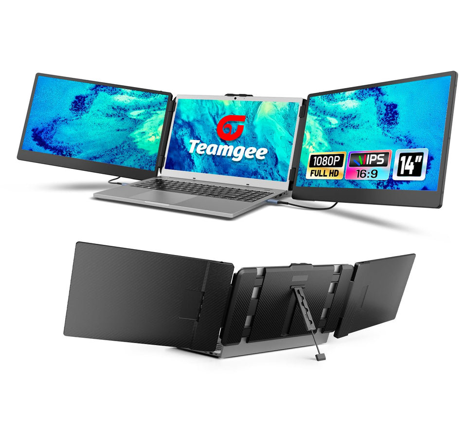 Teamgee 14-Inch Triple Portable Laptop Monitor | FHD 1080p IPS, Plug‑&‑Play USB-C/USB-A/HDMI