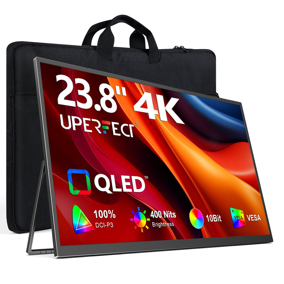 UPERFECT Portable Monitor 4K 23.8" QLED – 400 Nits, 1ms FreeSync, USB-C & HDMI, VESA