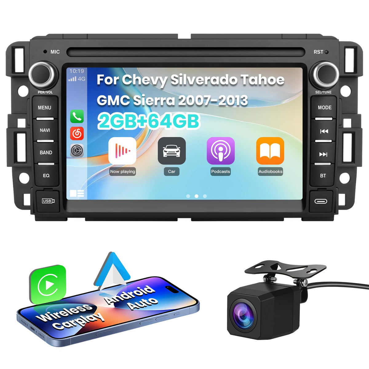 AWESAFE 4 Core 64GB Car Stereo for Chevy Silverado Tahoe GMC Sierra Yukon 2007-2013, Android 13 Touch Screen Silverado Radio Support Wireless CarPlay Android Auto GPS WiFi SWC - with Backup Camera