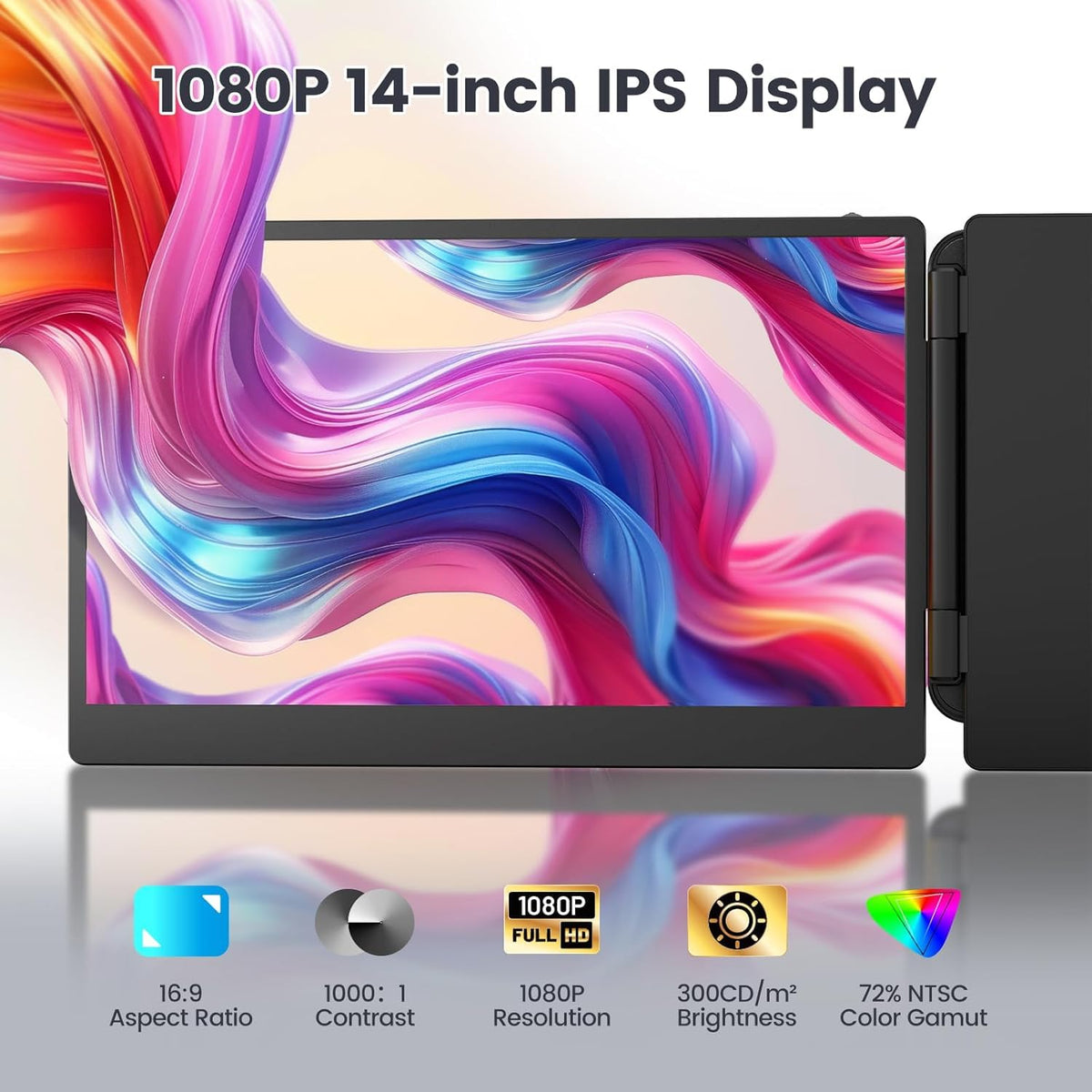 Teamgee 14-Inch Triple Portable Laptop Monitor | FHD 1080p IPS, Plug‑&‑Play USB-C/USB-A/HDMI