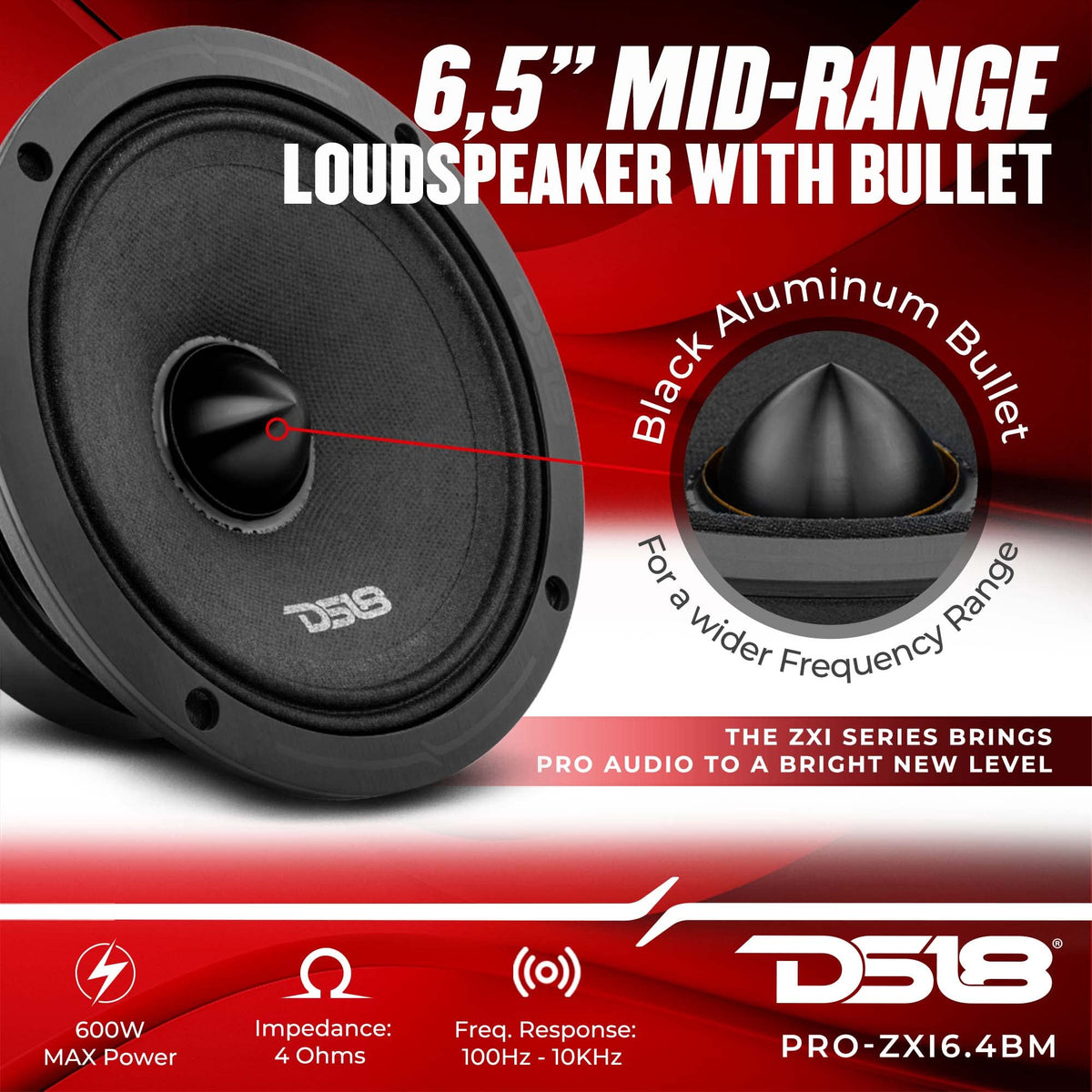 DS18 PRO-ZXI Pro Audio Loudspreaker Combo | (2) 6.5" Loudspeakers paired with (2) 6x9 Loudspeakers | 600W Max Power | Gloss Black Basket Face with Black Bullet Dust Covers | 4 Speakers Total