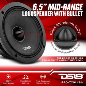 DS18 PRO-ZXI Pro Audio Loudspreaker Combo | (2) 6.5" Loudspeakers paired with (2) 6x9 Loudspeakers | 600W Max Power | Gloss Black Basket Face with Black Bullet Dust Covers | 4 Speakers Total