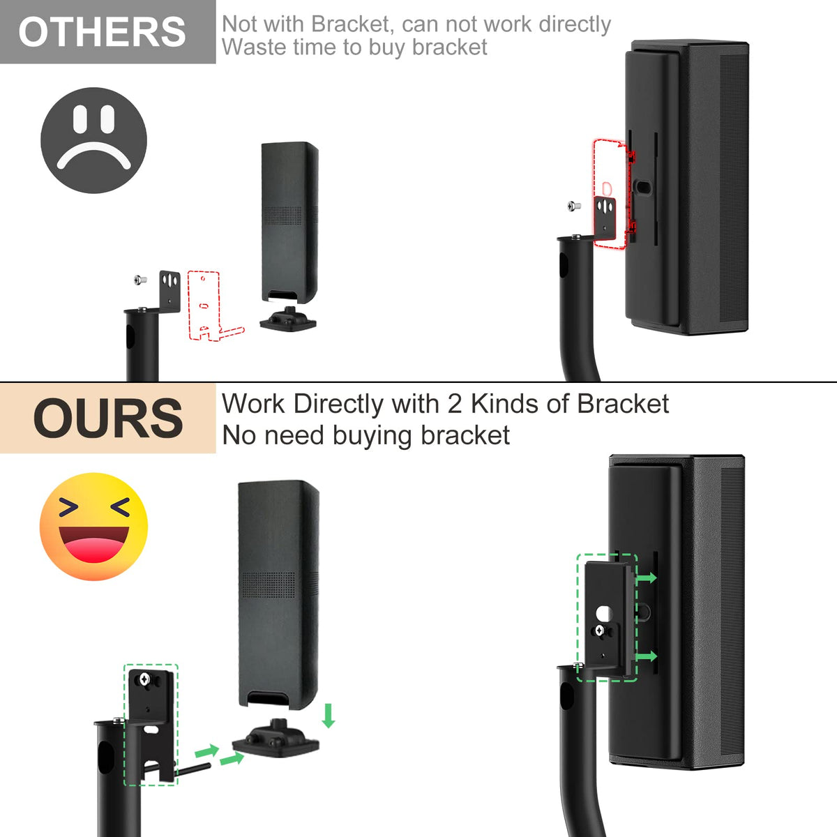 Height Adjustable UFS-20 Stand for Bose Speaker Stands, with Slideconnect Bracket, for Surround 700, OmniJewel Lifestyle 650, CineMate GS Series II, for Bose 700 Speaker Stands