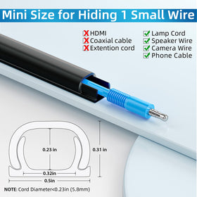 Yecaye 128in Wall Cord Hider — On-Wall Cable Concealer for Home & Office (Black)