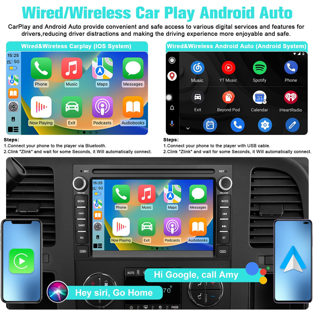 AWESAFE 4 Core 64GB Car Stereo for Chevy Silverado Tahoe GMC Sierra Yukon 2007-2013, Android 13 Touch Screen Silverado Radio Support Wireless CarPlay Android Auto GPS WiFi SWC - with Backup Camera