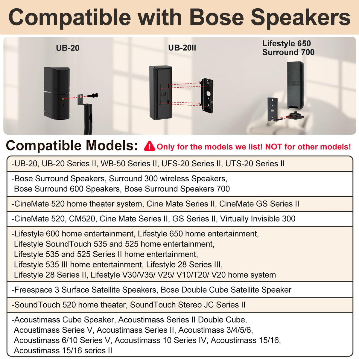 Height Adjustable UFS-20 Stand for Bose Speaker Stands, with Slideconnect Bracket, for Surround 700, OmniJewel Lifestyle 650, CineMate GS Series II, for Bose 700 Speaker Stands
