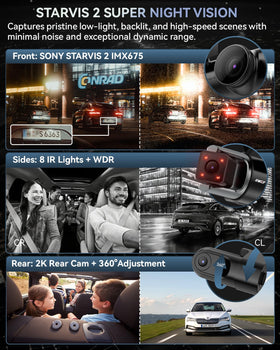 IIWEY C4 PRO 4-Channel Dash Cam 360° | 2.7K Front, 2K Rear, 1080P Side, AI Plate Reader, 5GHz WiFi