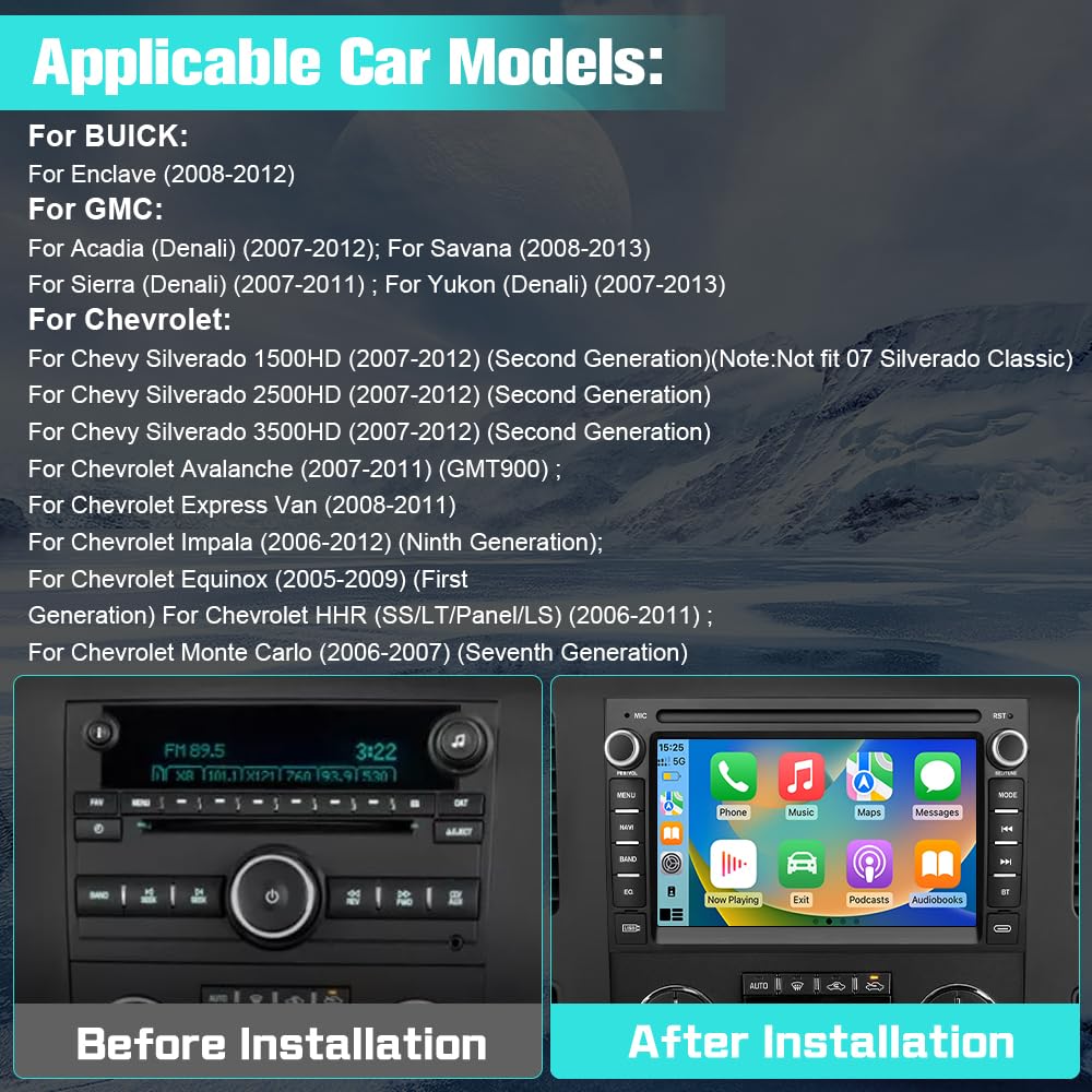 AWESAFE 4 Core 64GB Car Stereo for Chevy Silverado Tahoe GMC Sierra Yukon 2007-2013, Android 13 Touch Screen Silverado Radio Support Wireless CarPlay Android Auto GPS WiFi SWC - with Backup Camera