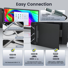Teamgee 14-Inch Triple Portable Laptop Monitor | FHD 1080p IPS, Plug‑&‑Play USB-C/USB-A/HDMI