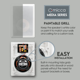 Micca M-8S 2-Way In-Wall Speaker – 8-Inch Woofer, 1-Inch Silk Dome Tweeter, Paintable White