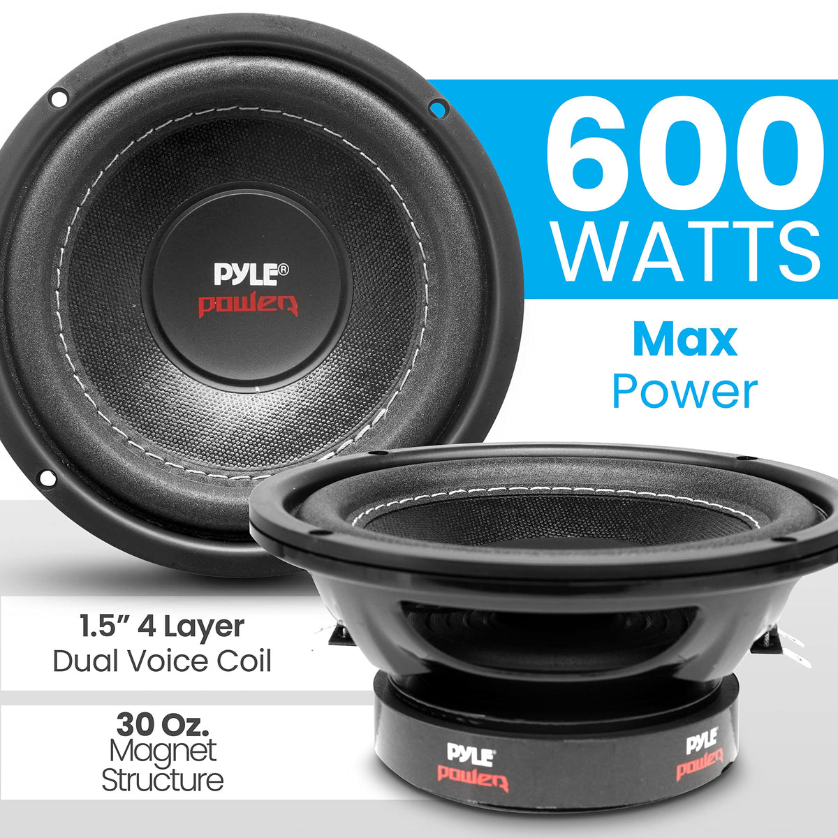 Pyle PLPW6D 6.5-Inch Car Subwoofer — 600W Peak, Dual 4Ω, Foam Surround