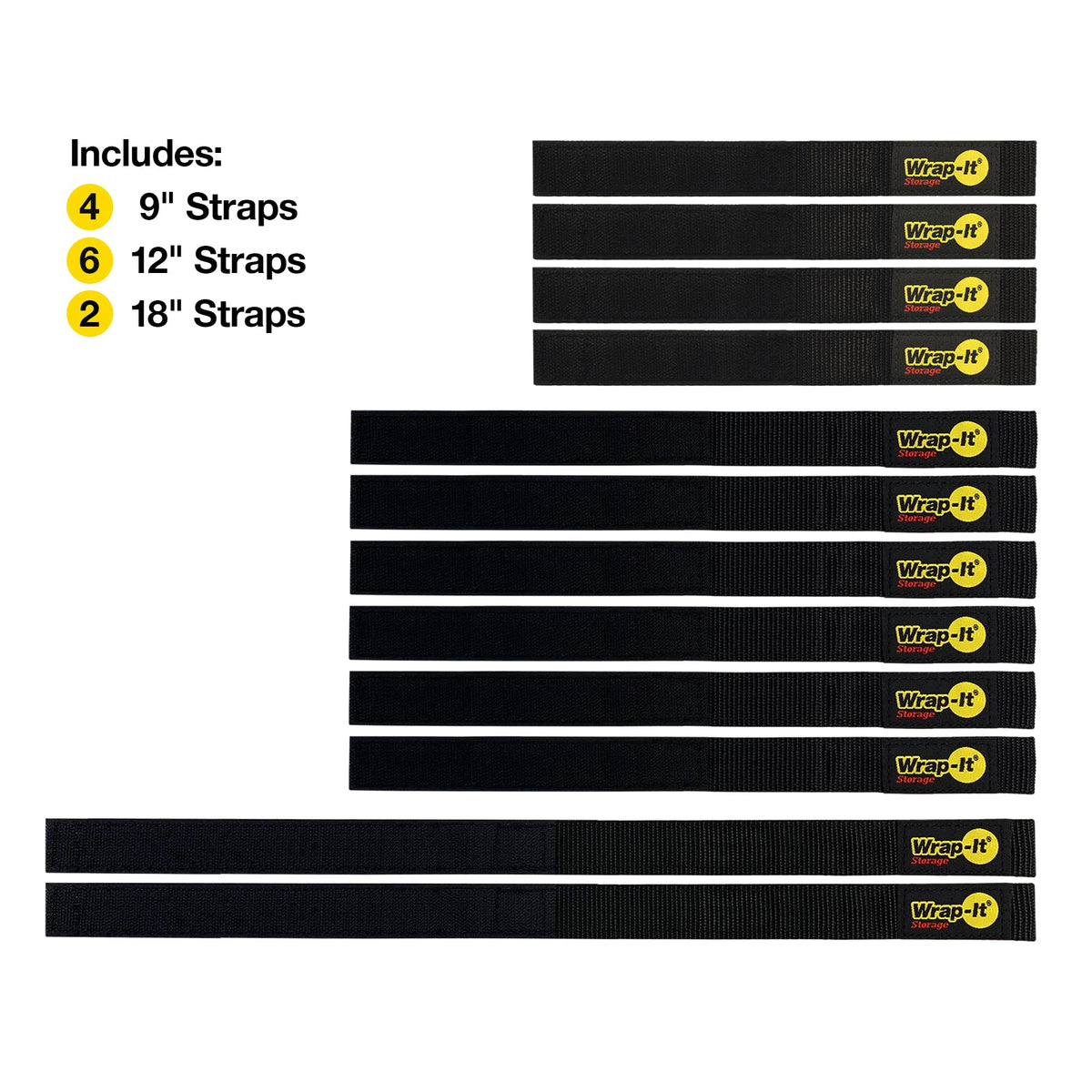 Quick-Straps by Wrap-It Storage – 12-Pack Black Hook & Loop Cable Organizers