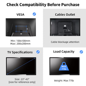 Suptek MC3260 Ceiling TV Mount for 23–43 Inch Displays | VESA 100x100-200x200 | Up to 77 lb