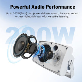 Herdio 6.5 Inches Indoor Outdoor Bluetooth Speakers Waterproof Wired 400 Watts with Powerful Bass,2 Way Wall Mount Speakers All-Weather Durability for Patio Home Deck Porch Backyard (Pair, White)