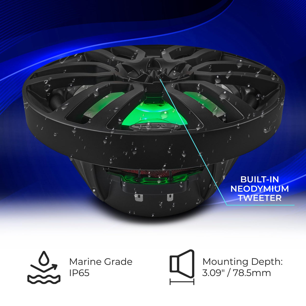DS18 HYDRO NXL-8 - High End Coaxial Speaker Pair - 2-Way Marine Speaker w/Integrated RGB Lights - 375 Watt - 100% UV Stable - Water Resistant Speakers - 8 Inches, Black