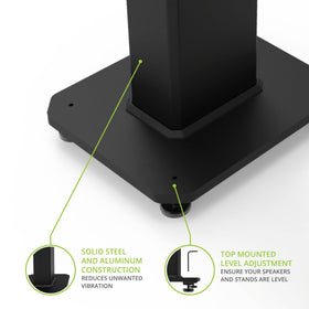 Kanto SX30 Universal Fillable Speaker Stands – 30 inch Tall, Adjustable Isolation Feet, Cable Channel | Pair | Black
