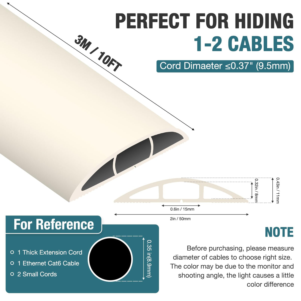 DBHXXMB-HH Floor Cord Cover 0.63" x 0.31" Cable Protector