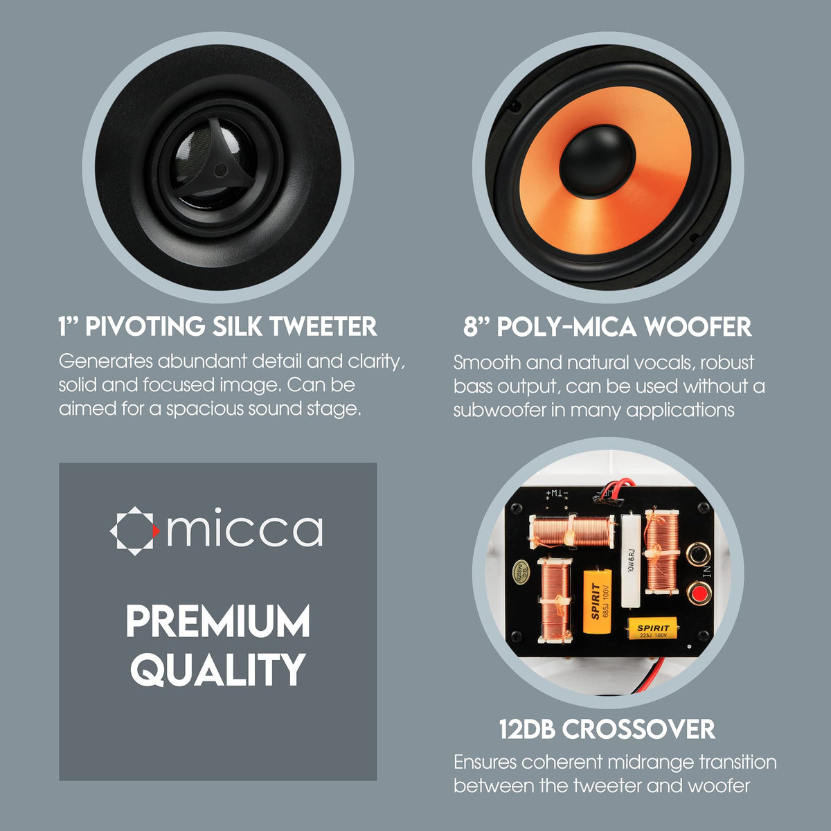 Micca M-8S 2-Way In-Wall Speaker – 8-Inch Woofer, 1-Inch Silk Dome Tweeter, Paintable White