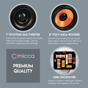 Micca M-8S 2-Way In-Wall Speaker – 8-Inch Woofer, 1-Inch Silk Dome Tweeter, Paintable White